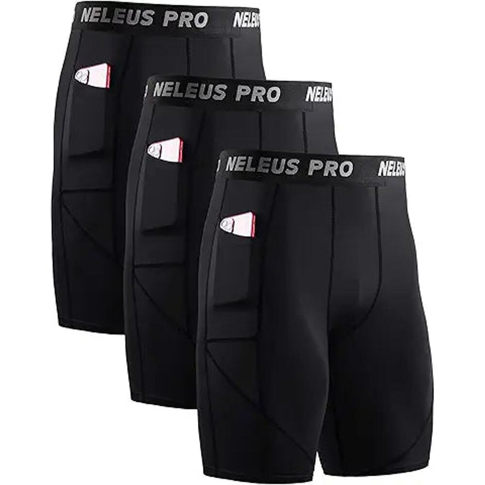 Men's Compression Shorts with Pockets Workout Running Tights,3 Pack,6082,Black